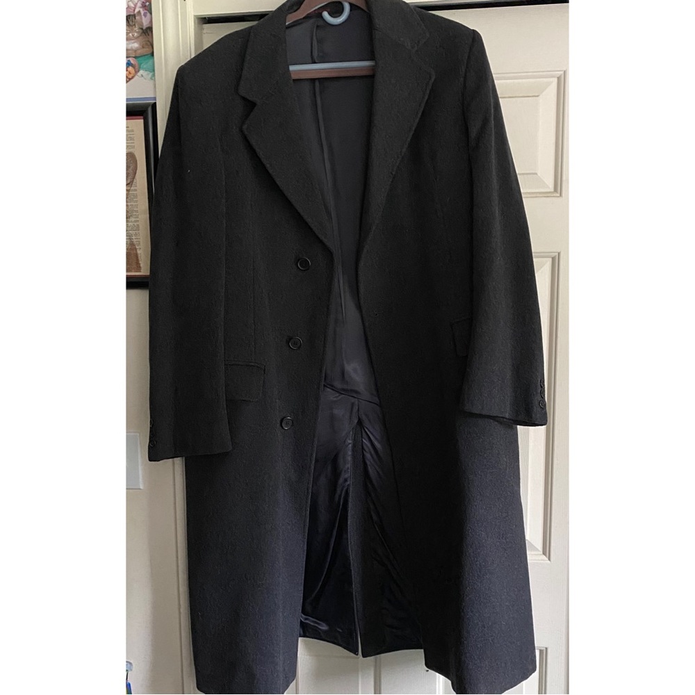 ✨ Men’s L Charcoal Grey Wool Overcoat